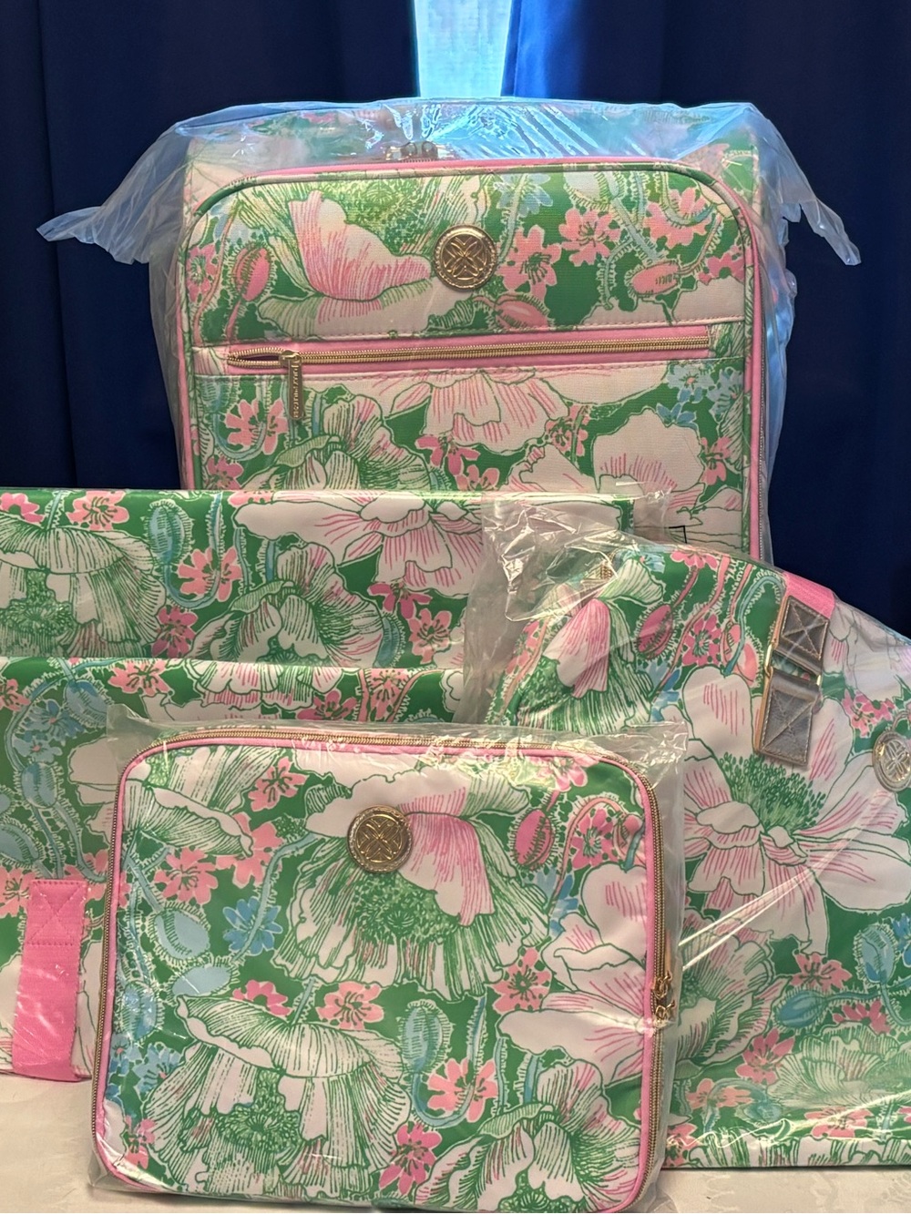 Lilly Pulitzer Pink & Green Floral Travel Bag Set